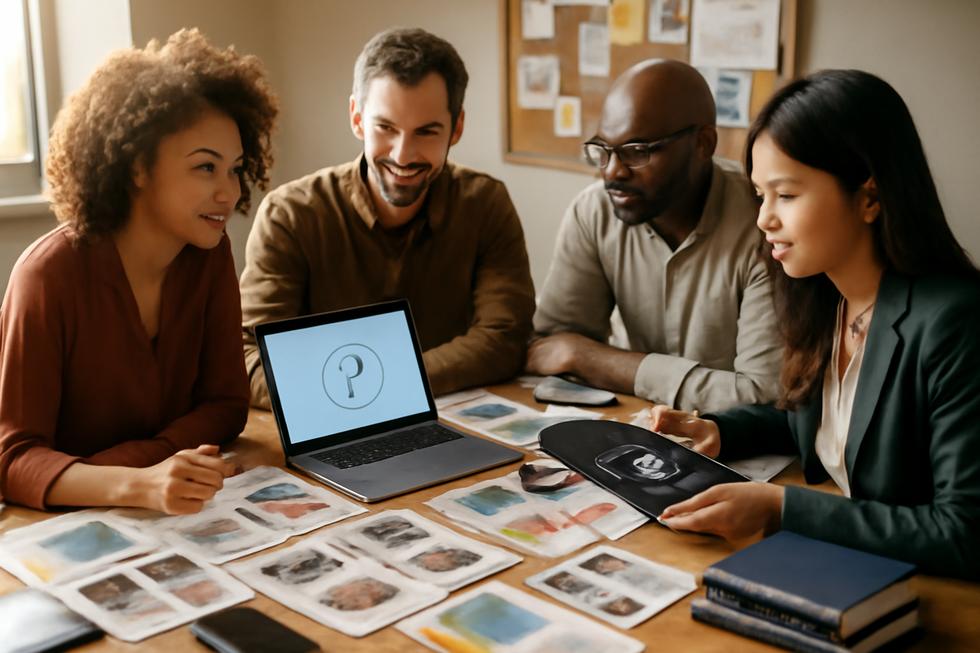 A diverse group of business owners collaboratively working on branding and legal naming strategies in a bright office setting.