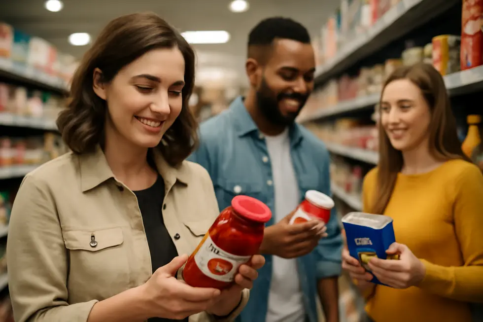 Product packages featuring unique trademarks clearly distinguished from competitors on store shelves.