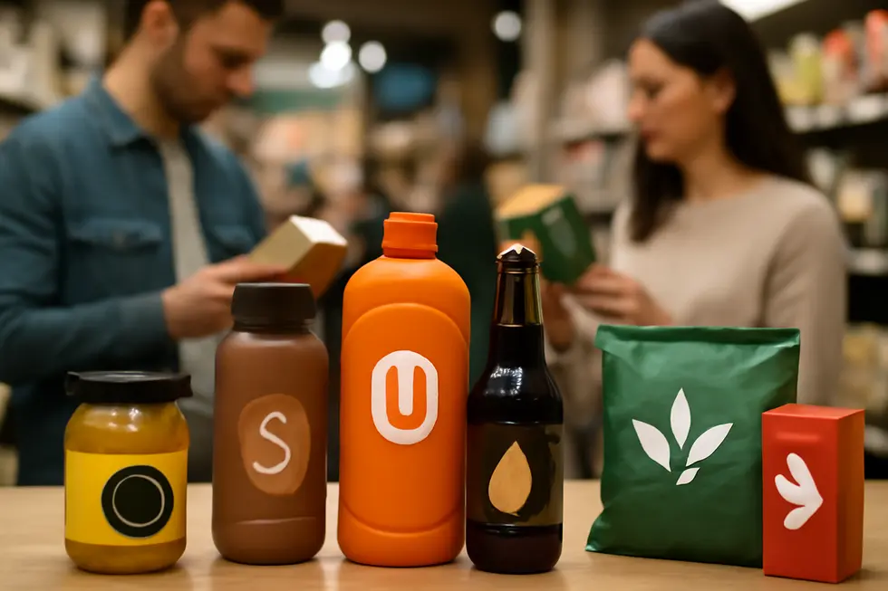 Product packages featuring unique trademarks clearly distinguished from competitors on store shelves.