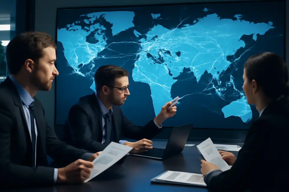 An intellectual property legal team collaborating on complex trademark portfolios and litigation strategies.