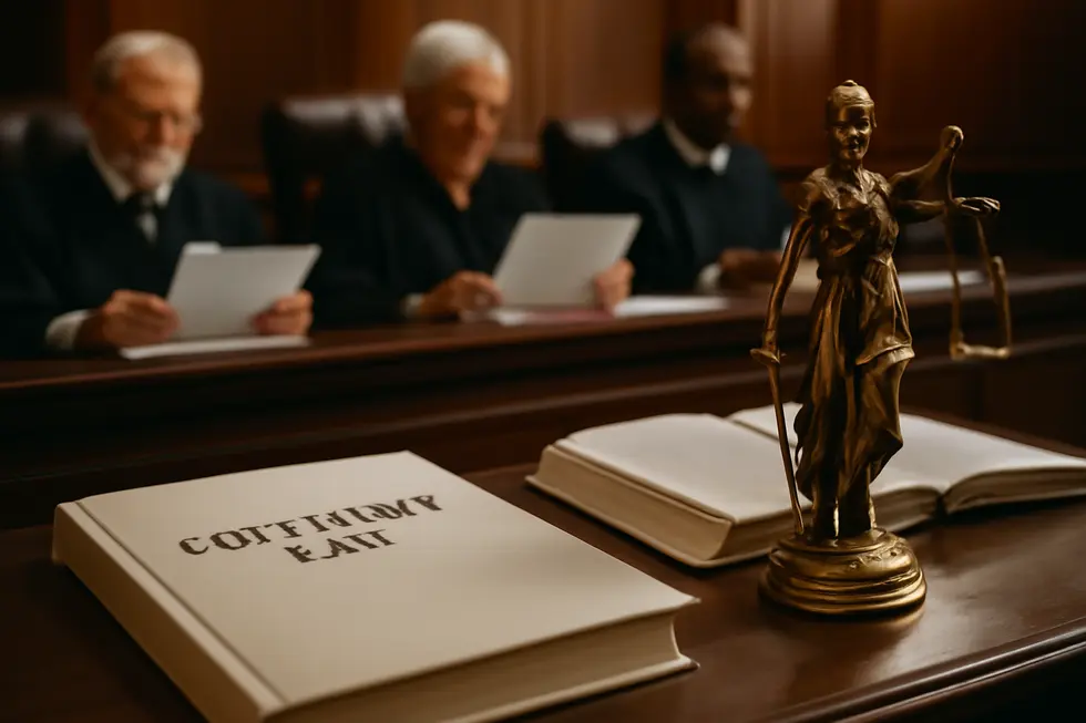 Courtroom depiction illustrating the legal basis for copyright limitations on facts.