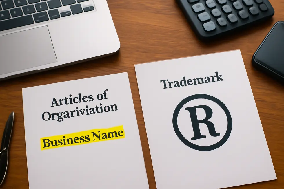 An LLC owner holding official trademark documents symbolizing legal ownership and protection.