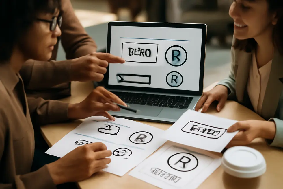 A business owner completing trademark registration, symbolizing the essential legal protection process behind brand assets.