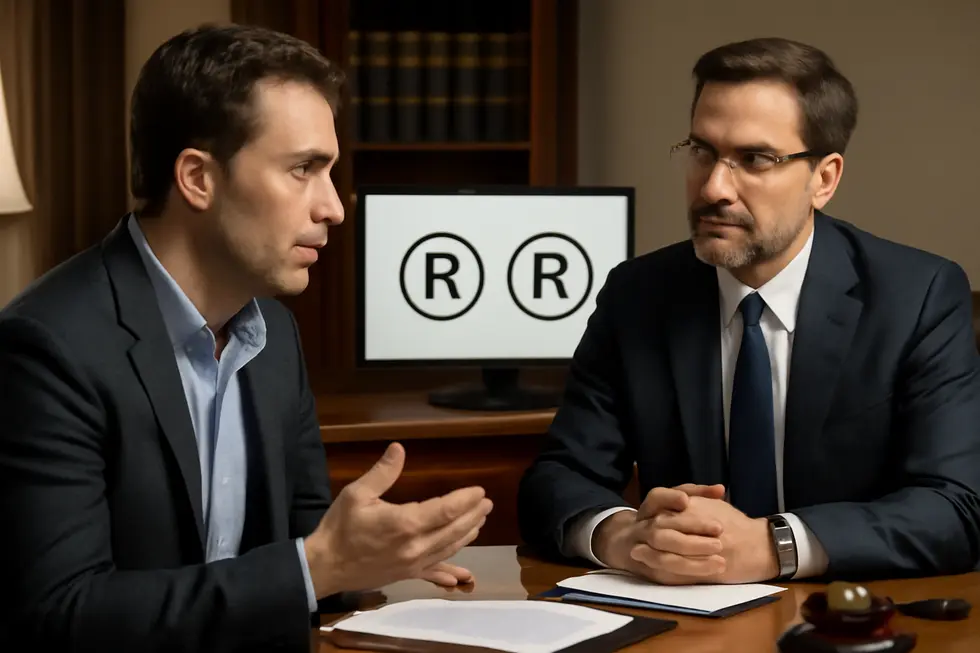 Business owner consulting IP attorney on protecting brand from confusingly similar marks.