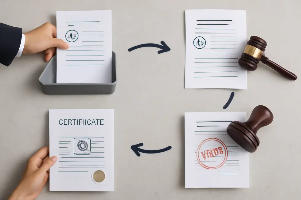 Business owner and lawyer reviewing legal protections for brand marks and trademarks.