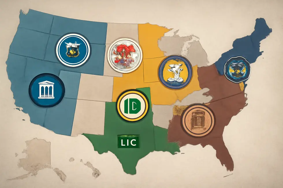 U.S. state map highlighting how LLC names are unique within each state but can be duplicated across states.