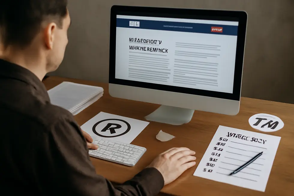 Business owner reviewing the USPTO trademark registration steps to legally protect their brand name in the USA.
