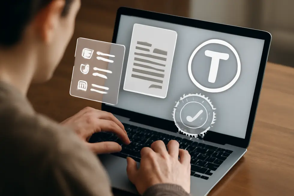 A business owner completing trademark registration, symbolizing the essential legal protection process behind brand assets.