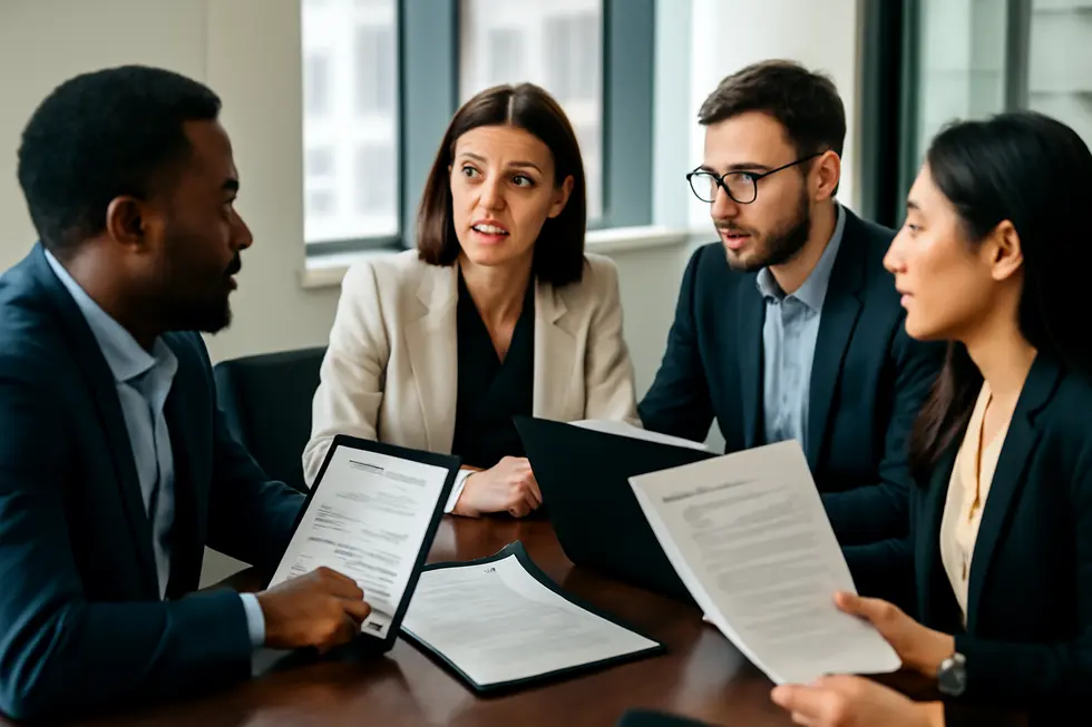 Business owners reviewing license and assignment agreements to understand copyright rights transfer and usage permissions.