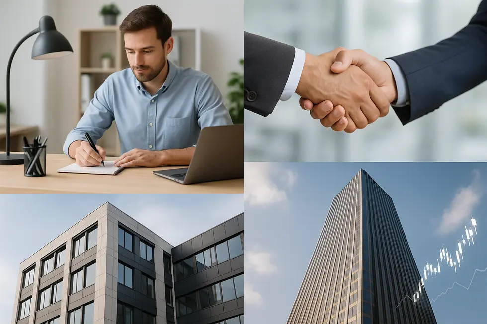 Visual overview illustrating different business entity types including sole proprietorships, partnerships, LLCs, and corporations.