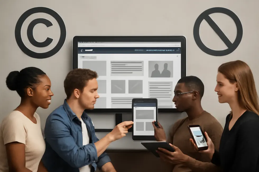 Business owner consulting on copyright protection illustrating the legal aspects of an all rights reserved website.