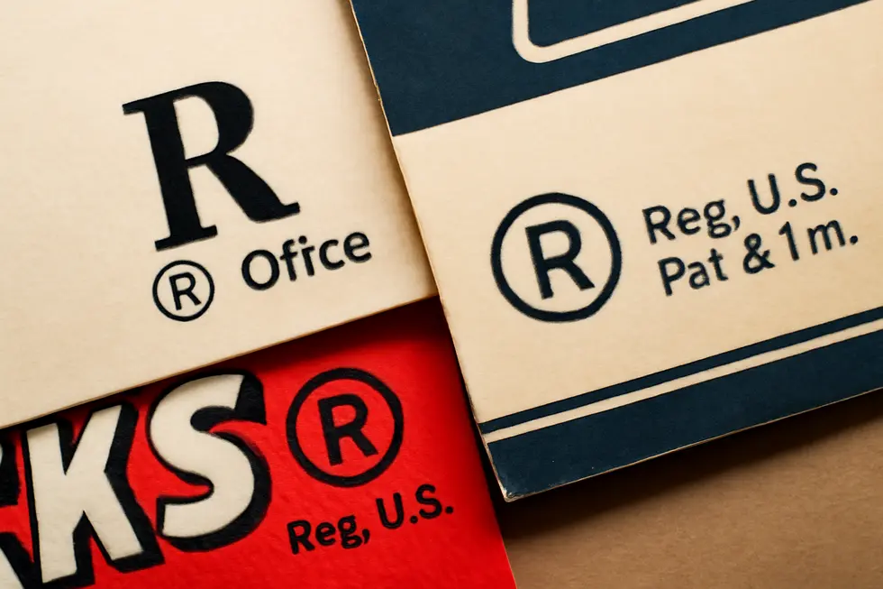 Proper placement of the ® symbol on product packaging highlights correct registered trademark use.