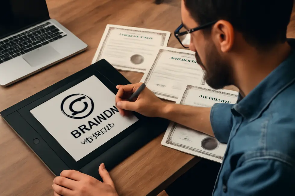 A business owner examining legal documents illustrating awareness of common law rights for trademark protection.