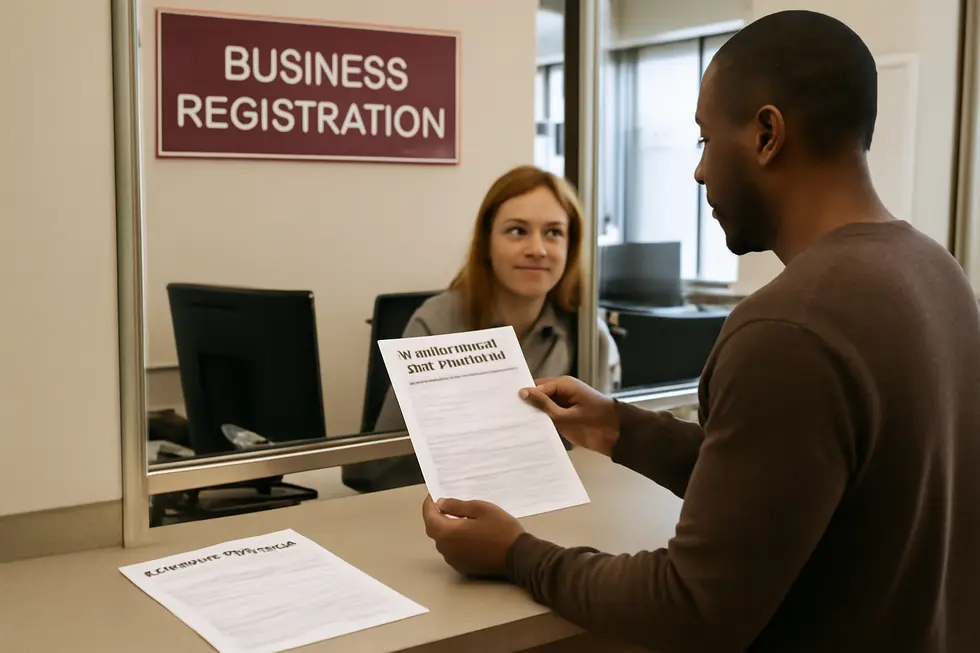 Business owner engaging in the trademark registration process to secure exclusive rights to their company name and logo.