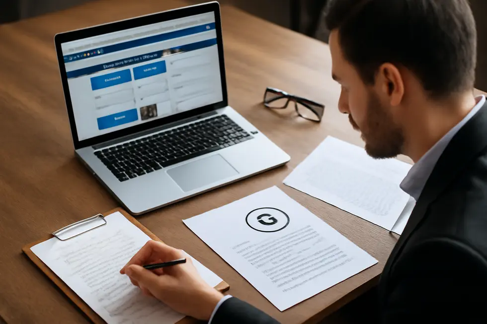 A business owner examining legal documents illustrating awareness of common law rights for trademark protection.