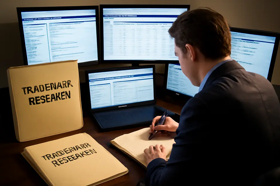 A business owner performing a detailed trademark search on the USPTO’s TESS platform to ensure the uniqueness of their brand identifier.