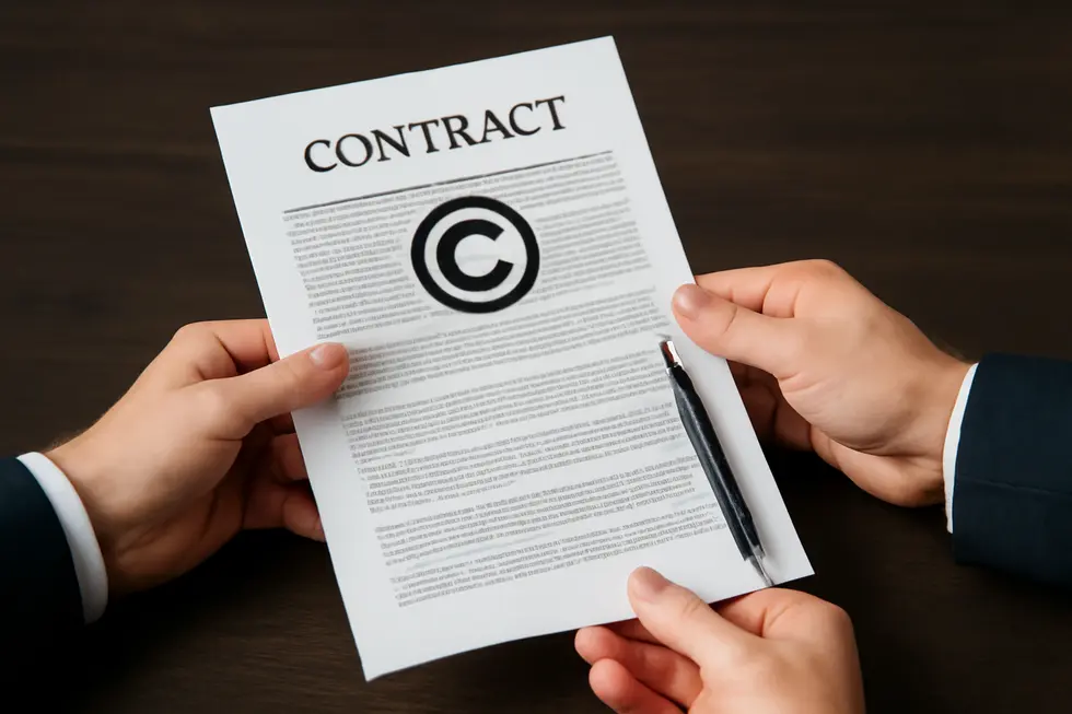 A webpage footer featuring a precise copyright notice illustrating the standard format.