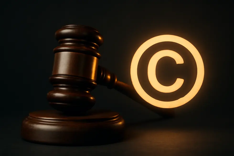 A webpage footer featuring a precise copyright notice illustrating the standard format.