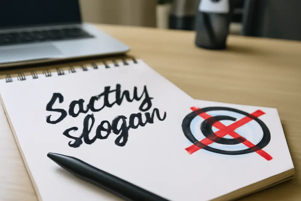 Visual representation of the legal limitation: copyright cannot protect short phrases or slogans.