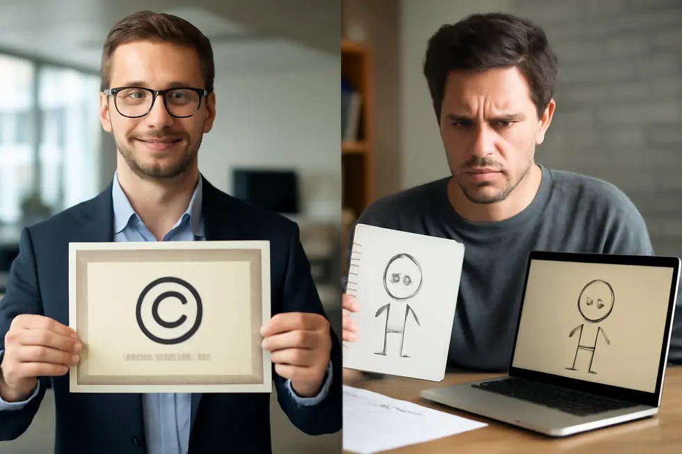 A creator capturing a character in tangible form, triggering automatic copyright protection.