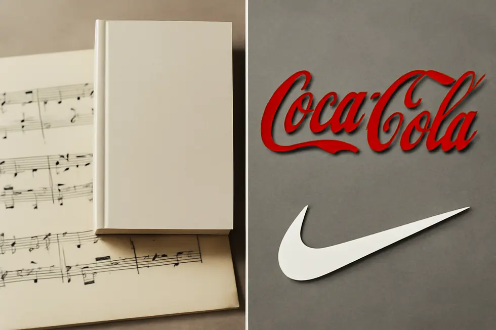 Visual contrast illustrating fundamental differences between copyright (creative works) and trademark (brand identity).
