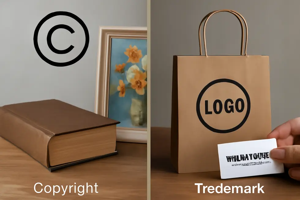 Visualizing the confusion around copyrighting brand elements like names and logos.