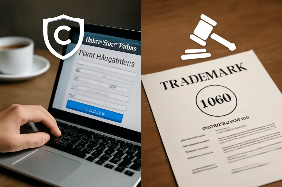 A business owner completes the formal online copyright registration process for their logo using the U.S. Copyright Office portal.