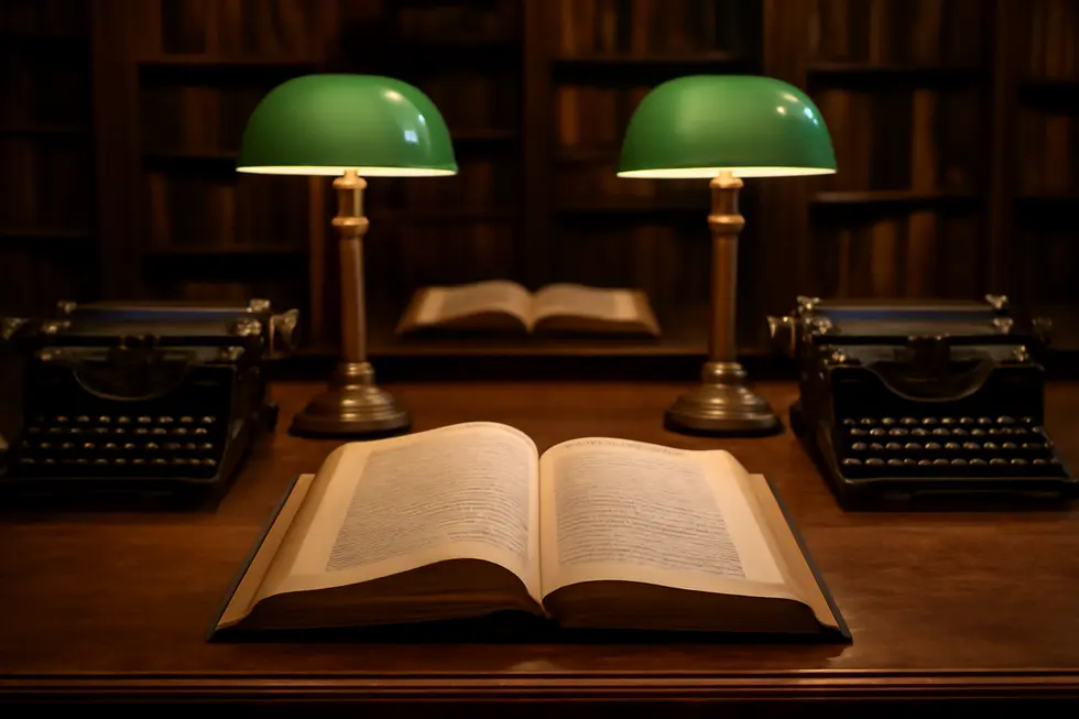 Historic books and library setting illustrating public domain works published before 1930.