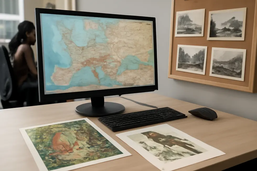Visual representations of copyrighted illustrations, photographs, and maps relevant to business assets.