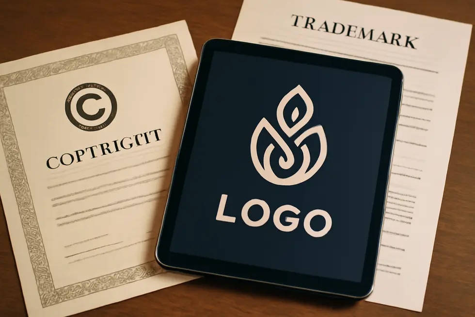 Visual comparison of trademark and copyright protections for company names and logos.