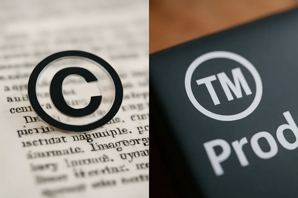 Business owner reviewing documents illustrating copyright limits on single words and phrases.