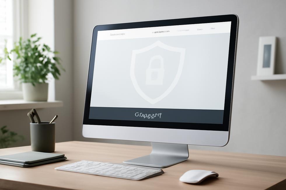 Modern business website homepage on a desktop with a visible copyright message in the footer, symbolizing content protection.
