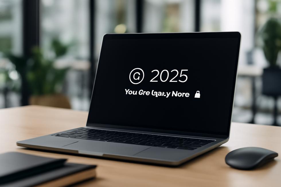 Close-up of a computer screen showing a modern business website footer with a clear copyright notice and security symbol.