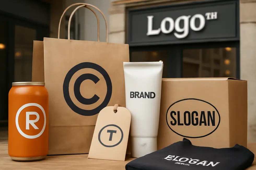 Different forms of trademarks including logos, names, and slogans representing commercial brands.
