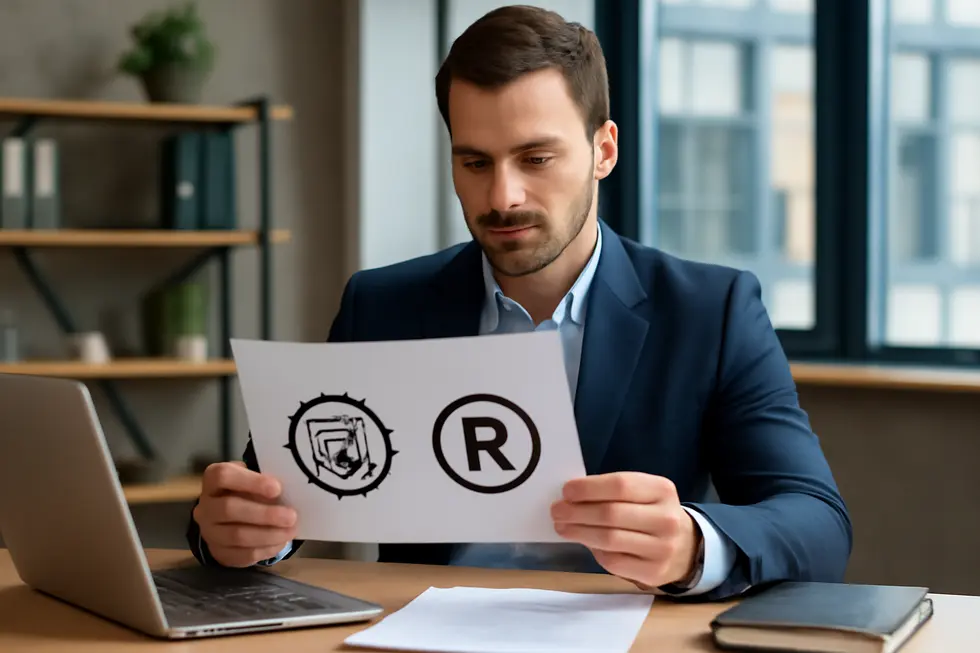 Illustration contrasting patents and trademarks to clarify protection types for business owners.