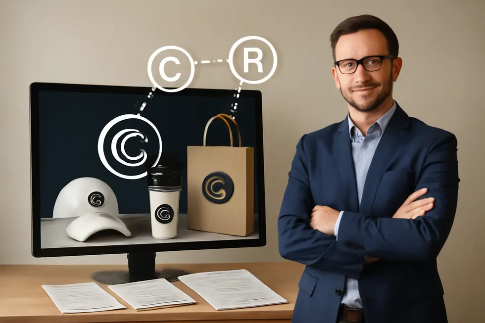 A business owner completes the formal online copyright registration process for their logo using the U.S. Copyright Office portal.