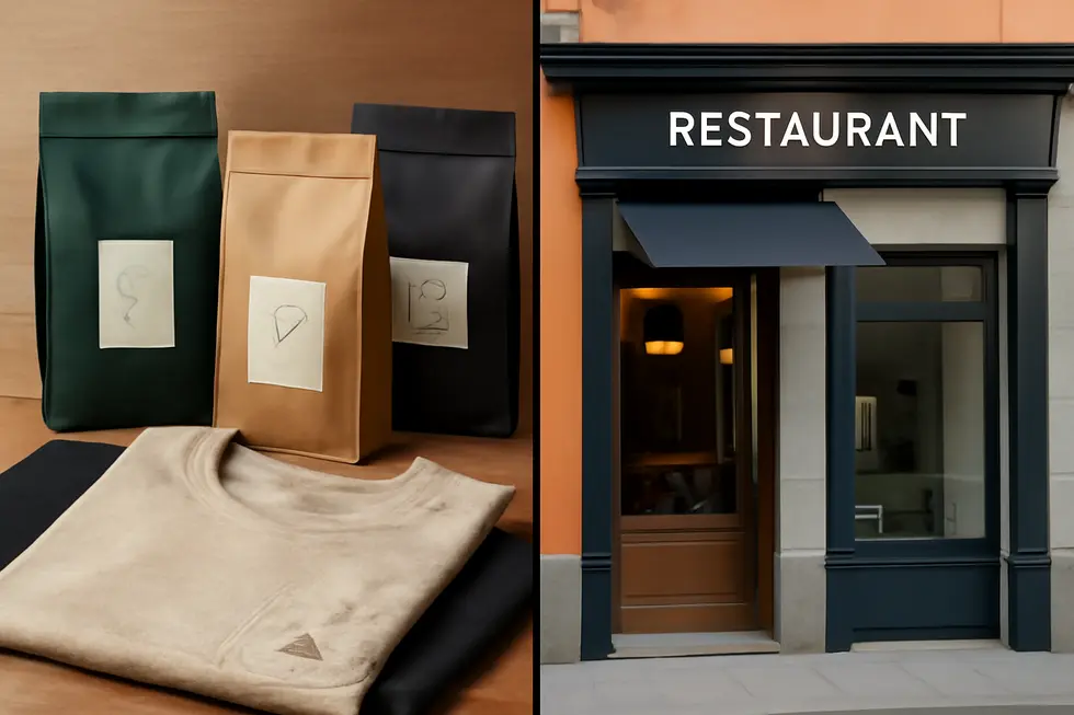 Visual comparison highlighting trademarks for goods versus service marks for services.