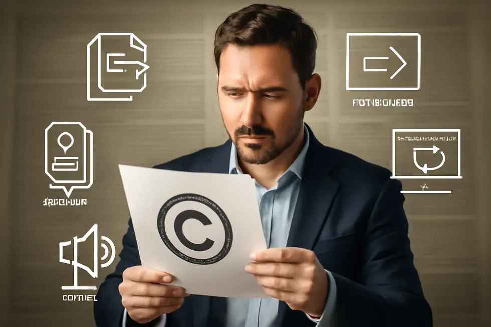 Visualizing core exclusive rights and privileges underpinning copyright for business protection.