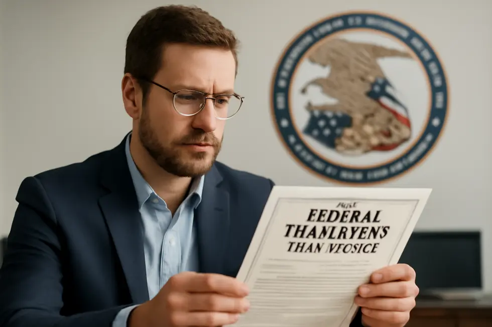 Business owner holding a federal trademark certificate emphasizing nationwide company name protection.
