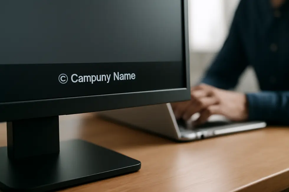 A typical website footer featuring the copyright line elements crucial for content ownership.