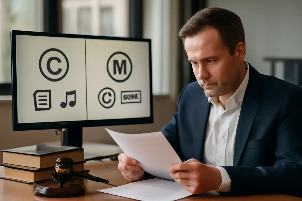 A business owner examining core aspects of copyright and trademark law to understand their definitions and scope.