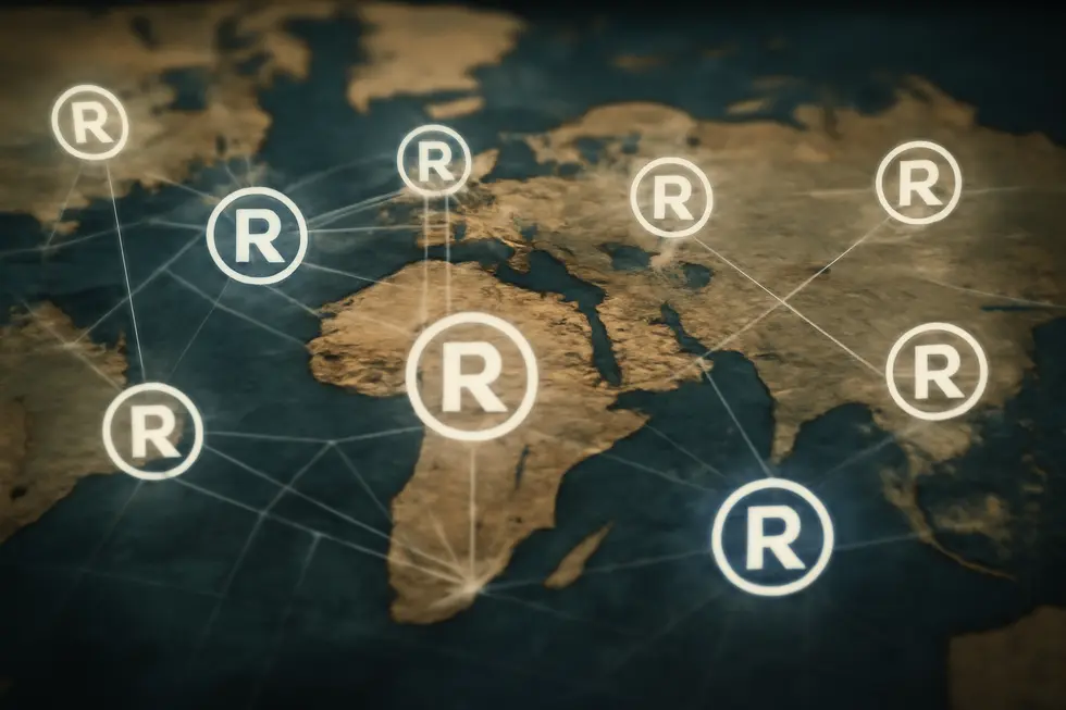Illustration contrasting trademark protection of artist names with copyright protection of creative works.
