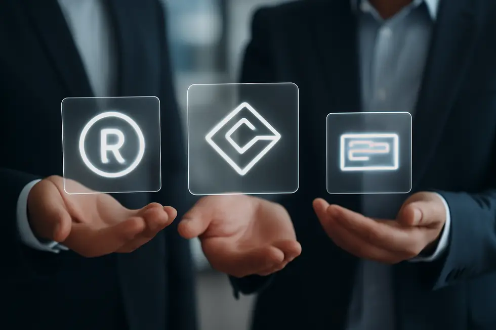 Various trademark elements including logos and slogans represent distinct business identities.