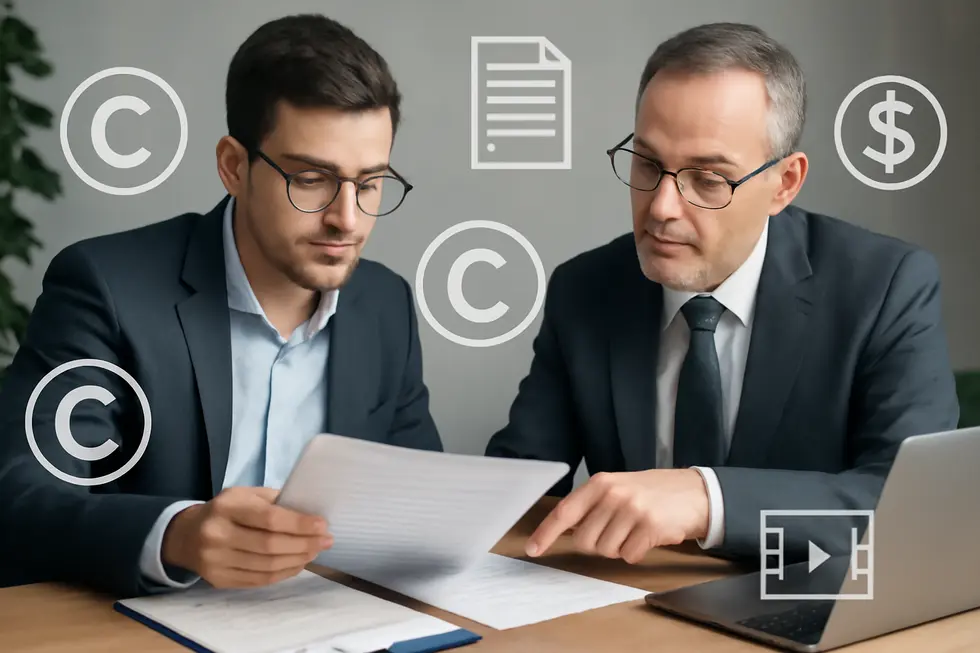 Business owner consulting legal counsel about copyright’s legal and economic protections.