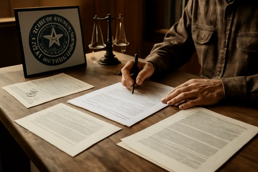 Livestock owner completing cattle brand registration paperwork under Texas Animal Health Commission guidance.