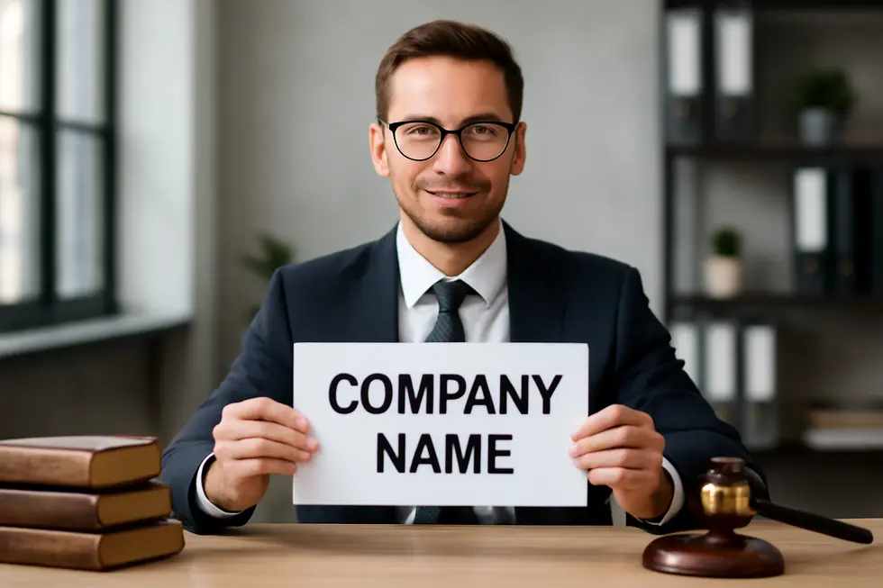 An entrepreneur securing legal protection for their company name through trademarking.
