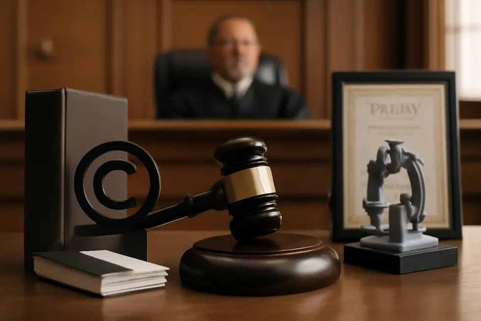 Visual comparison of copyright protecting creative works and patents safeguarding inventions.