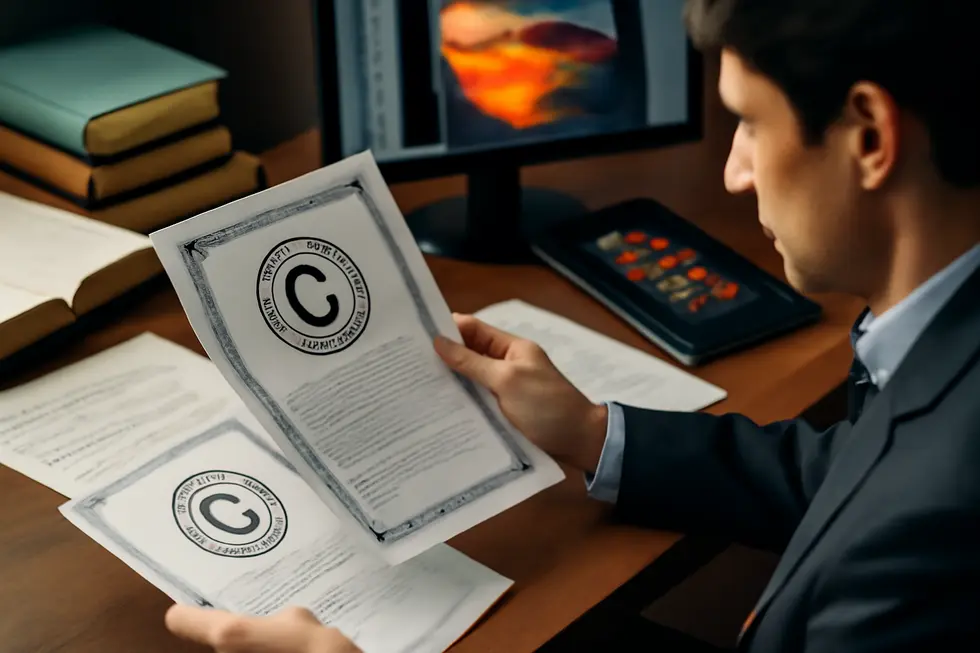 A business owner examining legal documents to understand the foundation of copyright protection.