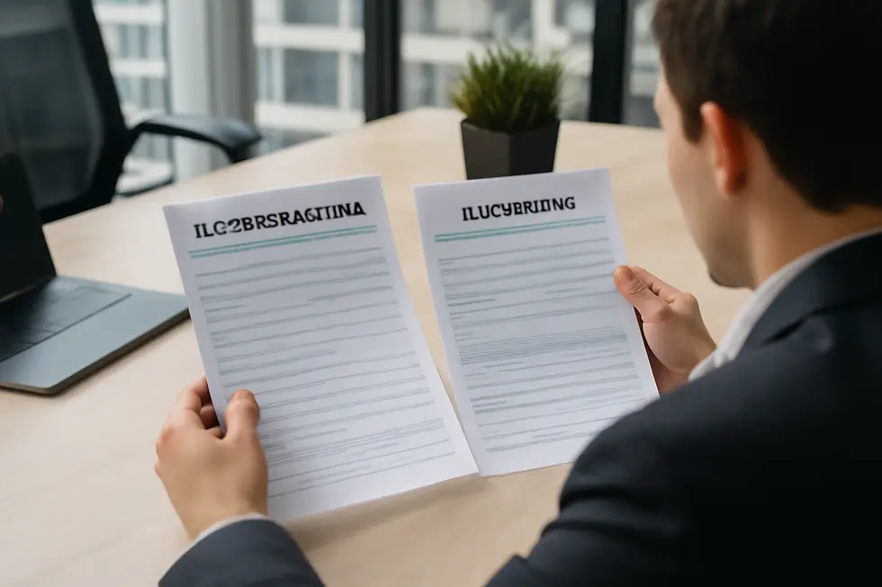 Illustration showing the difference between LLC state registration documents and trademark registration paperwork.