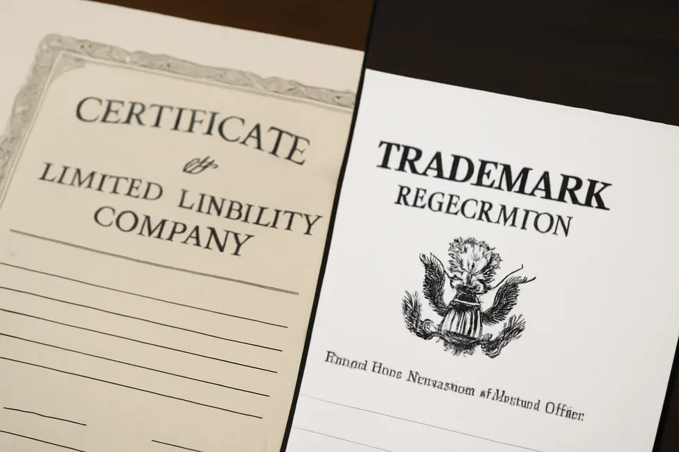 Illustration of registering an LLC business name at the state level, highlighting state authority and documentation.